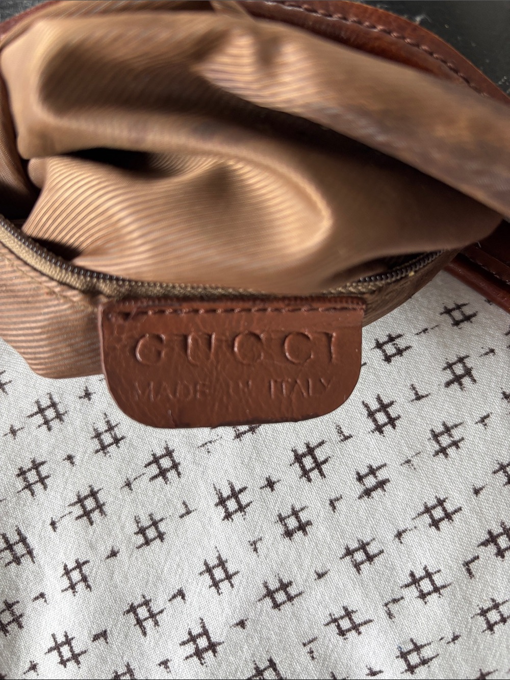 Gucci-style bag, layered leather, dark brown, lite brown, black, wood handle - Picture 3 of 16